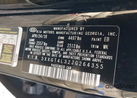 2018 Kia Optima Lx from USA, damaged, VIN 5XXGT4L32JG264355